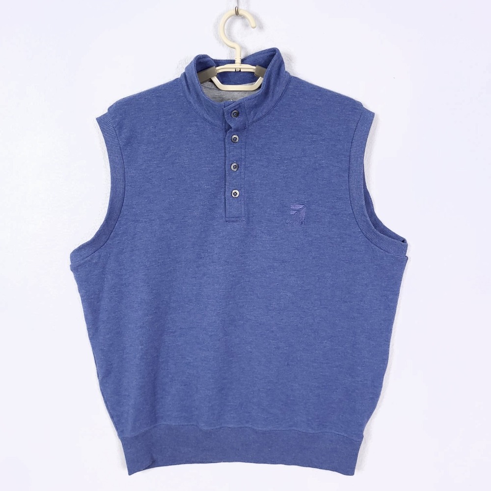 F&G Tech Sweater Vest Mens M Blue Golf‎ Button Mock Neck Sleeveless Preppy